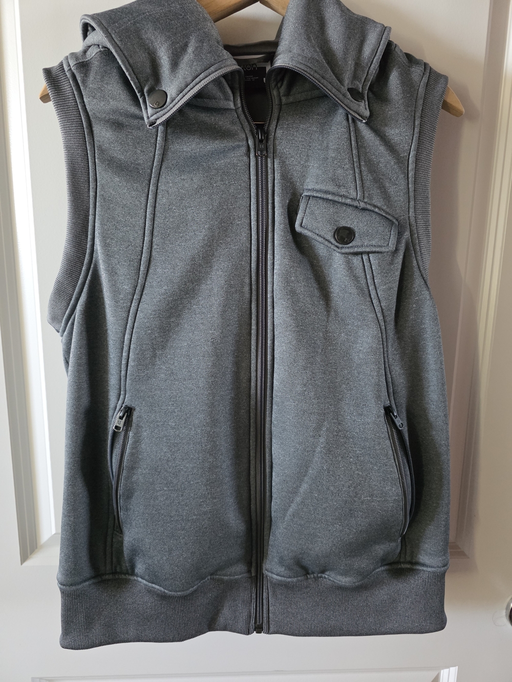 Men's Grey Hooded Zipper Vest